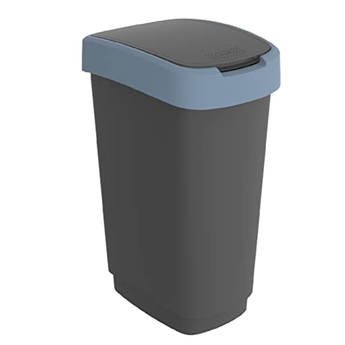 Rotho Twist Burden contenedor de residuos 50l con tapa, plástico, negro/azul