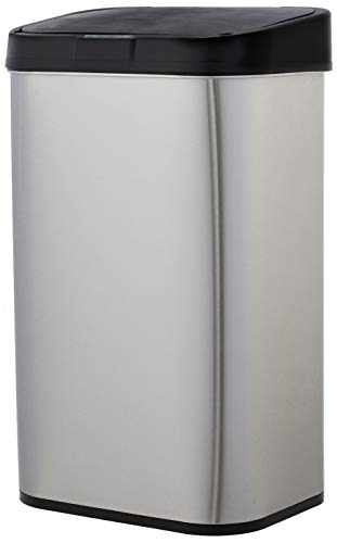 Amazon Basics stainless steel 60-L garbage bin with non-contact motion sensor, rectangular, silver/black
