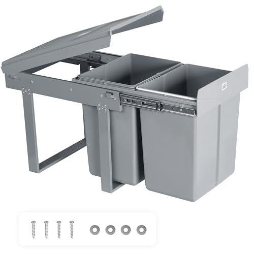 LVJ 40L (2x20L) waste separation system – Built-in pull-out bin for kitchen undercupboard, 47.8 x 34.8 x 41.7 cm, grey