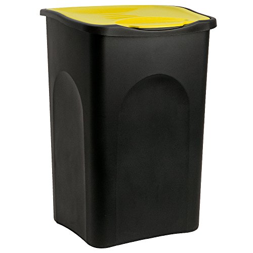 Contenitore di rifiuti Stefanplast® con coperchio 50L può Cucina ad odore Sacchetto di Biowaste per imballaggi rifiuti Plastica Separazione dei rifiuti Nero Giallo
