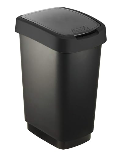 Rotho Salsa 25l contenedor de residuos con cubierta, plástico (PP) libre de BPA, reciclado negro, 25l (33.3 x 25.2 x 47.6 cm)