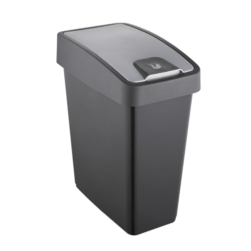 Keeper Premium afvalcontainer met flip-cover, zachte touch, 25 l, 39,5 x 24 x 47,5 cm, magne, grijs (gratis)