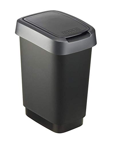 Pojemnik na odpady Rotho Twist 10l z pokrywą, plastikowy (PP) bez BPA-, czarny / srebrny, 10l (24,8 x 18,1 x 33,0 cm)