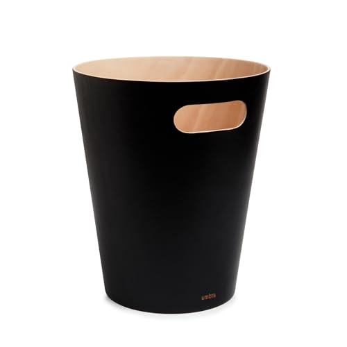 Umbra Woodrow bin – Two-color wood waste bin for office, bathroom, living room and more, 7.5l capacity, black/nature