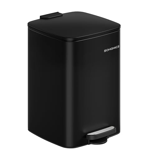 Recipiente de residuos SONGMICS Cocina, 20 litros contenedor de desechos, recipiente con pedal, acero, con cubo interior, cierre suave, tenencia de función abierta, tinta negra LTB592B02