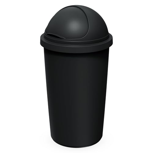 Spetebo waste bin with domed cover black - 60 L - Plastic waste bin round with sliding cover - bin collecting bin waste container largely recyclable