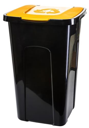 Contenitore di rifiuti Centi 50L Riciclaggio contenitore di rifiuti di selezione di colori con coperchio incernierato rifiuti container rifiuti di separazione (giallo)