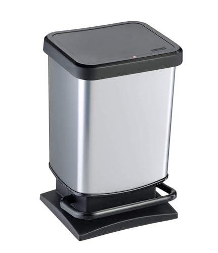 Rotho Paso waste bin 20l with Cover, Plastic (PP) BPA-free, Silver metallic, 20l (29.3 x 26.6 x 45.7 cm)