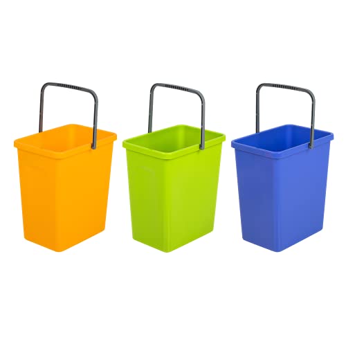 BranQ - Home essenziale Set universale con 3 cesti per la separazione dei rifiuti con maniglia pratica realizzata in materiale BPA di alta qualità, giallo/verde/blu, 17,5x26x29 cm (LxBxH), 5901098049603