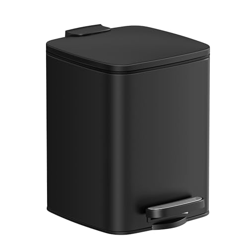 SONGMICS cosmetic bucket, 6 litres, bin bath, small waste bin, pedal bin, with pedal, for small spaces, with cover, soft close, steel, black LTB590B0602