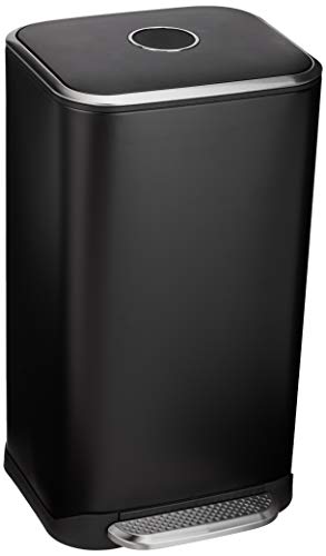 Amazon Basics Rectangular bin with Steel Pipe Pedal - Gently Closing With Cover, for Kitchen or Office, 32 L, Black