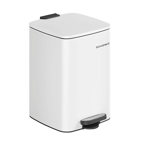 Recipiente de residuos SONGMICS Cocina, 20 litros contenedor de desechos, recipiente con pedal, acero, con cubo interior, cierre suave, mantenimiento de la función abierta, nube blanca LTB592W02