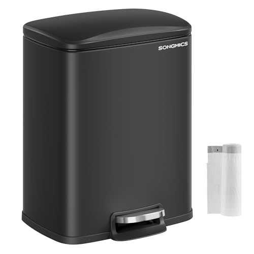 Recipiente de residuos SONGMICS Cocina, 20 litros de contenedor de residuos con pedal, recipiente de residuos con pedal, suave cierre, función de sujeción-abierto, con cubo interior, con 15 bolsas de basura, tinta negra LTB543B01