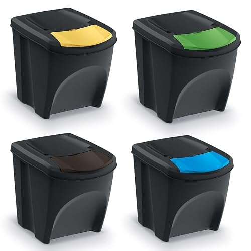 rifiuti contenitore rifiuti container sistema di separazione rifiuti 100L - 4x25L contenitore Sorti Box scongelatore 3 colori (antracite)