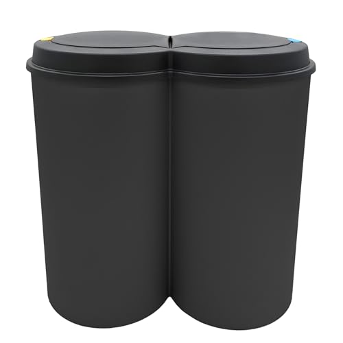 Spetebo afvalcontainer 50 liter (2x25) in zwart met praktische scharnierende sluiting - container voor afvalscheiding