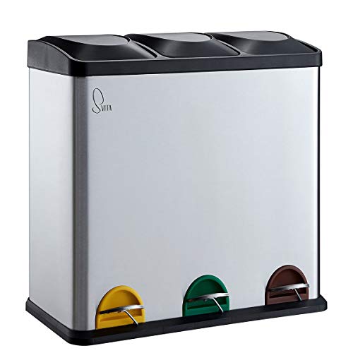 SVITA TC3X20 conteneur de déchets en acier inoxydable avec pédale 60 litres argent 3x20L triple système de séparation des déchets de conteneurs XXL conteneur de déchets 3 compartiments systèmes de séparation des ordures cuisine-cuisine conteneur de déchets cuisine 3 compartiments
