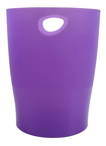 Exacompta 45319D ECOBIN Trash 15 litros con mangos. Recipiente de residuos elegante y robusto y contenedor de residuos en un violeta de diseño moderno