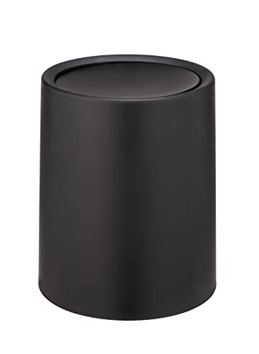 Contenedor de residuos WENKO con tapa columpia Atri, 6 litros cubo cosmético con tapa de plástico de alta calidad con cubeta interior, cubierta para invertir Hacer la bolsa de basura invisible, (B/T x H): Ø 21 x 25.5 cm, Negro