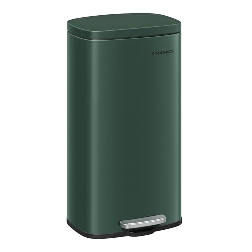 SONGMICS Récipient de cuisine, 30 litres, récipient de déchets, récipient de pieds avec pédale, récipient de cuisine et récipient intérieur recouverts de mousse, récipient de pieds avec pédale, acier, vert vintage LTB003C02