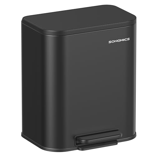 Recipiente de residuos SONGMICS Cocina, 20 litros contenedor de desechos con tapa, recipiente de residuos con pedal, acero, cierre suave, función de sujeción-abierto, con cubo interior, amplio pedal sin deslizamiento, tinta negra LTB542B02