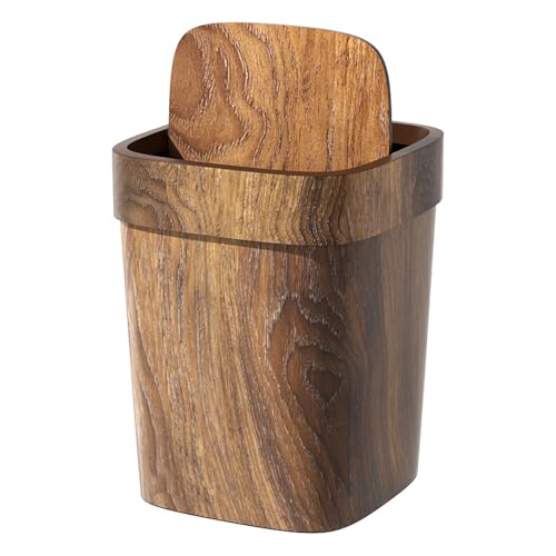 Flkiglm 12L Houtafval container met omslag Natural Design & Veelzijdig als opslag geschikt voor thuis, kantoor, badkamer, keuken