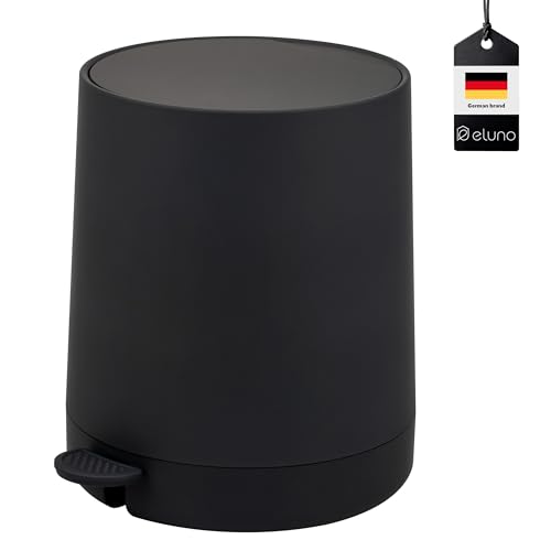 eluno cosmetic bucket TESERO with soft touch surface, garbage bucket with foot pedal 4 litres capacity, with soft close cover, waste container with plastic interior bucket for bathroom and kitchen, of plastic (black)